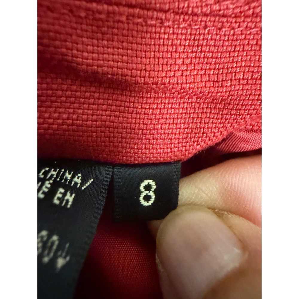 Dana Buchman Blazer Women 8 Red Open Front Textured Notched Lapel Linen Blend - Picture 6 of 12
